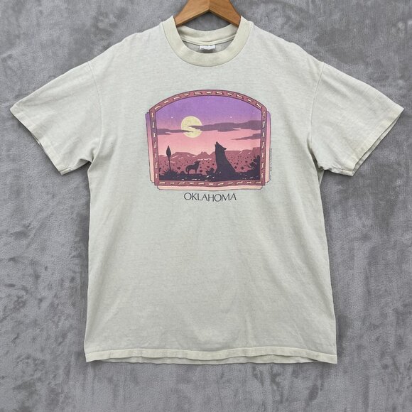Vintage Oklahoma Coyote Single Stitch Southwest Graphic Tee USA Made - Picture 1 of 10